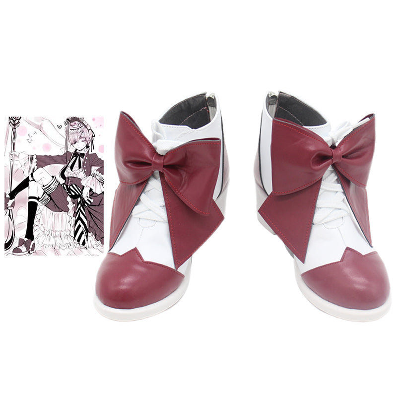 Black Butler Ciel Phantomhive Red Dress Tea Cup Illustration Cosplay Shoes